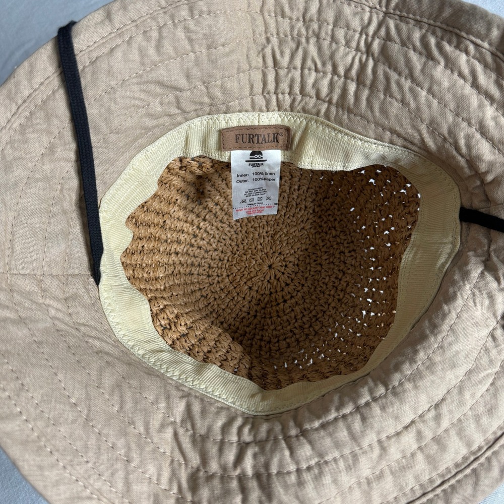 Furtalk Womens Straw Sun Hat Tan Paper Linen Adjustable Chin Strap One Size - Picture 5 of 7